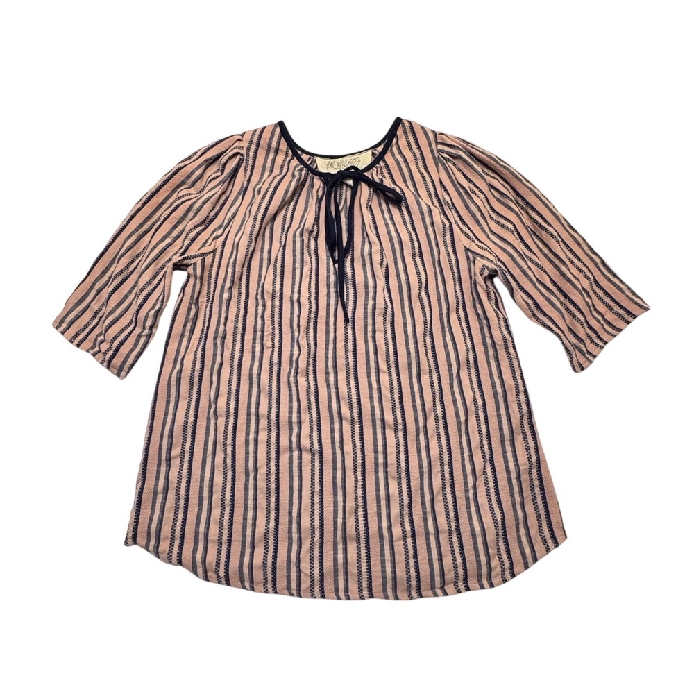 Ace & Jig Womens Pink Blue Striped Cotton Tie Blouse Top Size L Peasant Boho